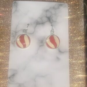 Elegant Red and Cream Swirl Earrings